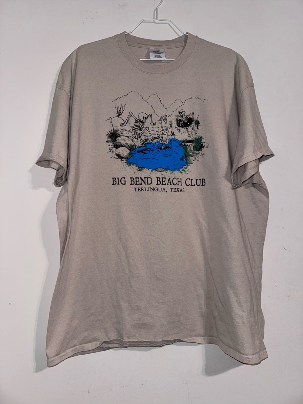 Beige Graphic Big Bend Beach Club in Terilingua, Texas Tee shirt
